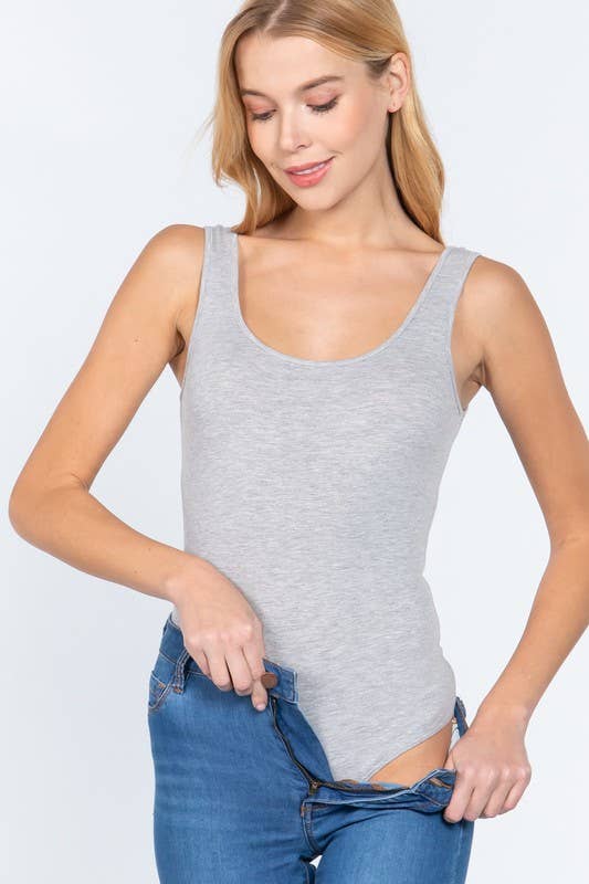 Sleeveless Double Scoop Neck Bodysuit, Light Heather Grey