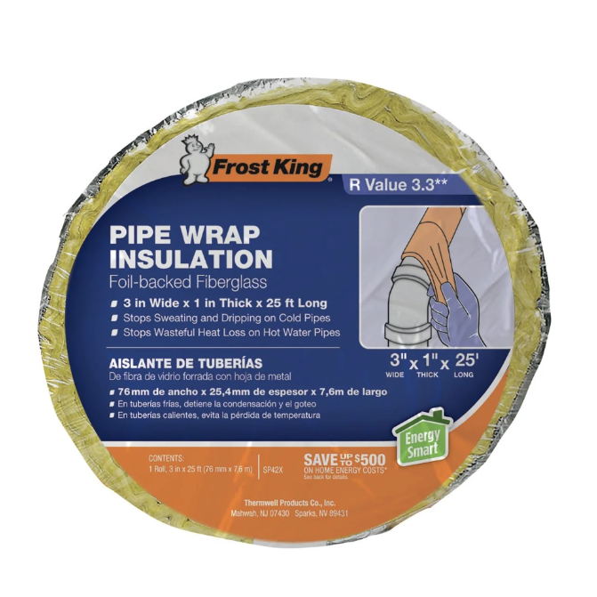 Frost King SP42XA Foil Backed Fiberglass Pipe Wrap 3" wide X thick X 25 long