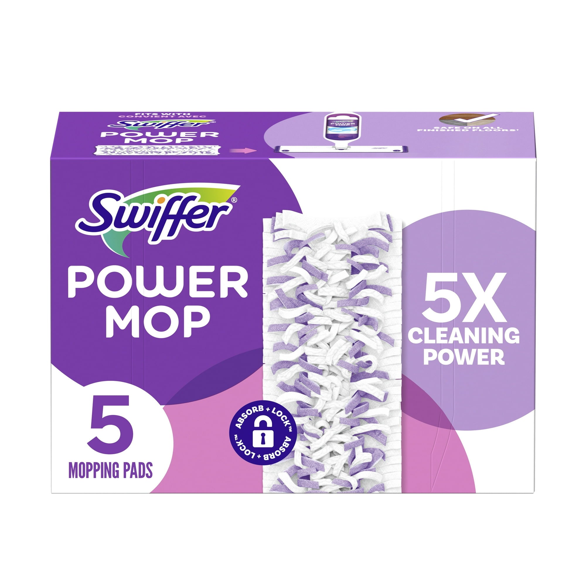 Swiffer PowerMop Multi-Surface Mopping Pad Refills for Floor Cleaning, 5 Count