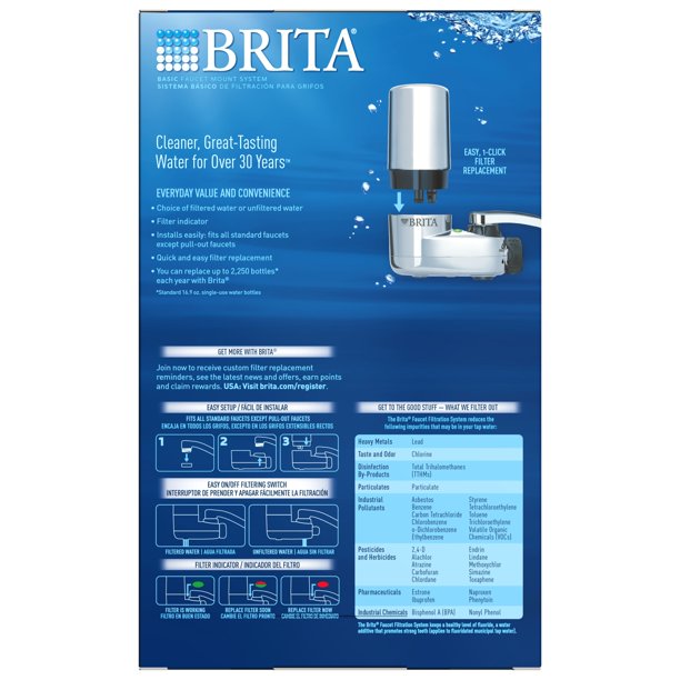 Brita Chrome Tap Water Faucet Filtration System with 2 Filters and Filter  Change Reminder