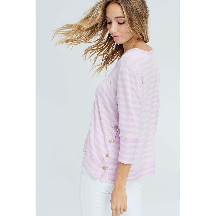 Women's 3/4 Sleeve V-Neck Button Detail Top - Keuka Outlet